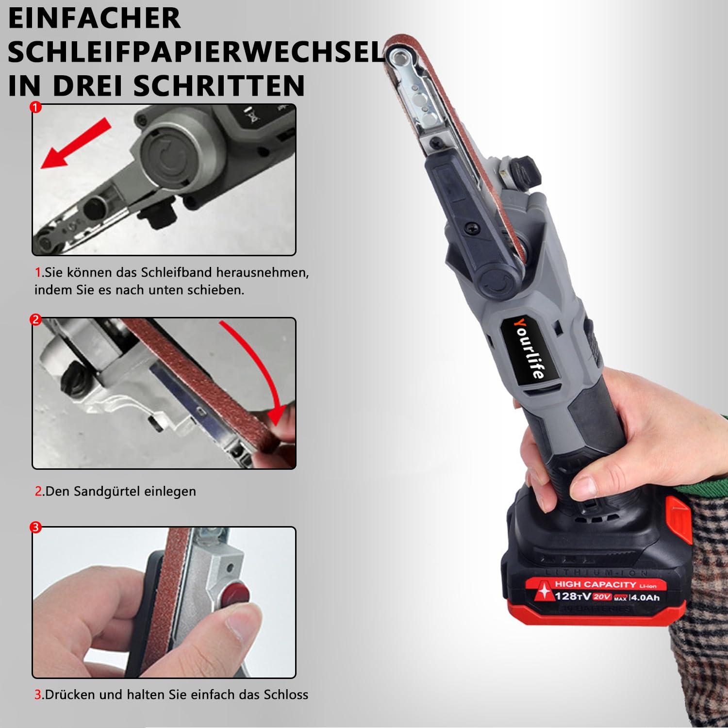 Bandschleifer für Makita 18V Akku, Elektrische Bandfeile mit 6 Geschwindigkeiten, 35° Einstellbare Bandschleifgerät Fingerschleifer Bandschleifmaschine zum Polieren von Holz und Metall (ohne Akkus)