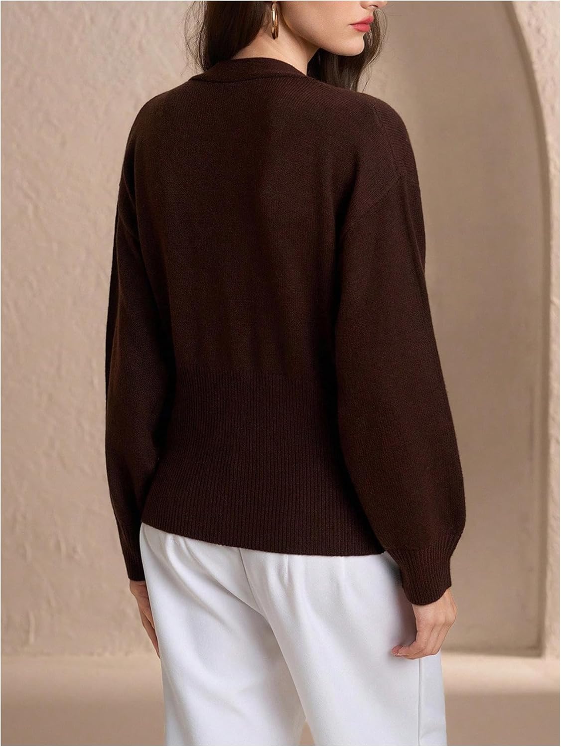 Verdusa Women's Button Up Cardigan Sweater Business Casual Outfits Long Sleeve Deep V Neck Knit Outerwear Elegant Dressy Tops - Image 2