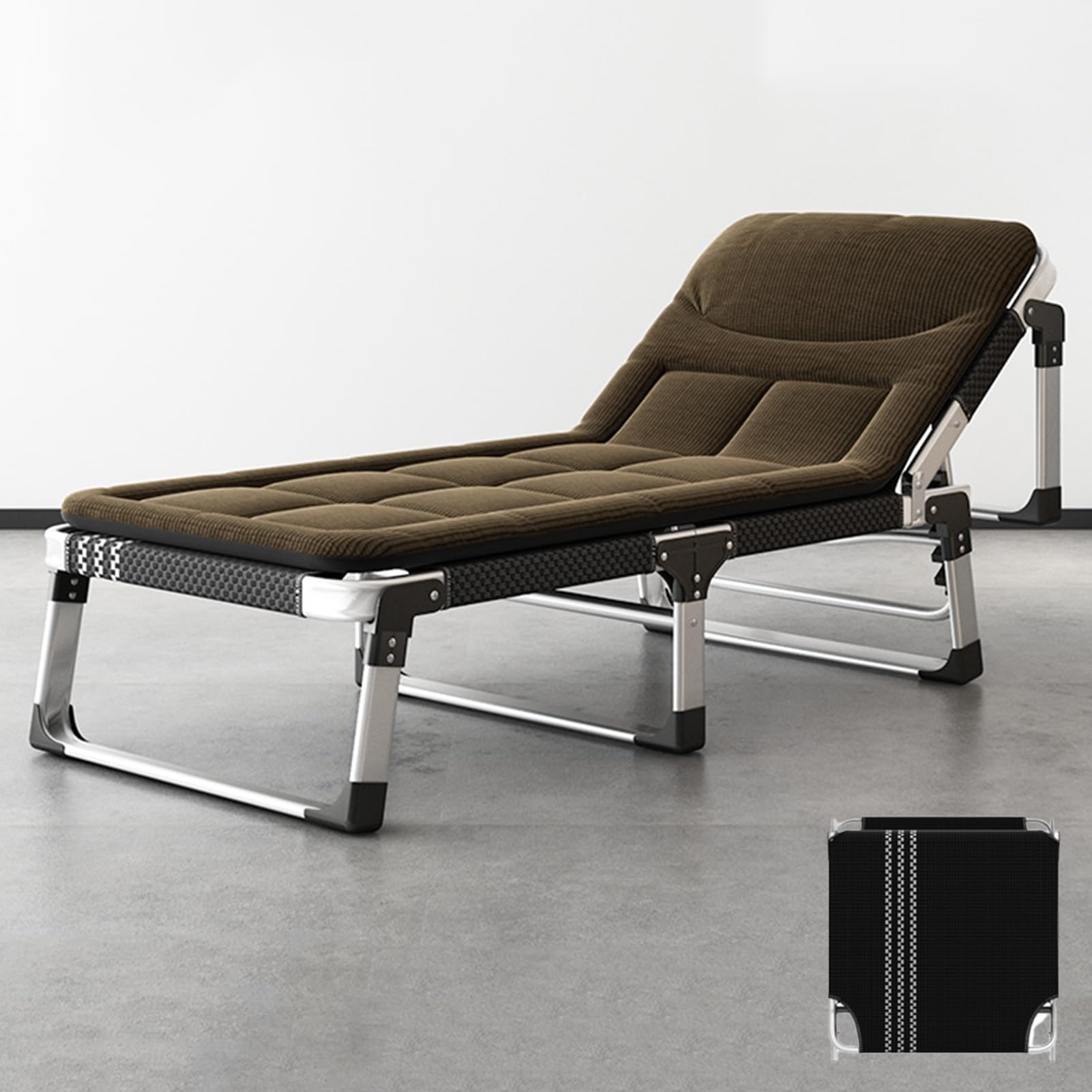 YVYKFZD Letto Pieghevole per Adulti, brandina Pieghevole a 5 Posizioni, Letto Brandina Pieghevole Portatili in Lega di Alluminio con Materasso, Supporta 440 libbre (Color : Coffee Color)