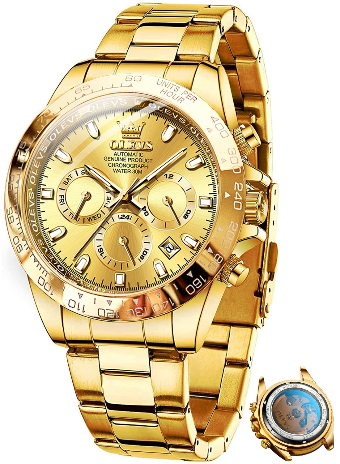 OLEVSMens Diamond Watch Luxury Business Dress Wrist Watches Quartz Stainless Steel Waterproof Luminous Day Date