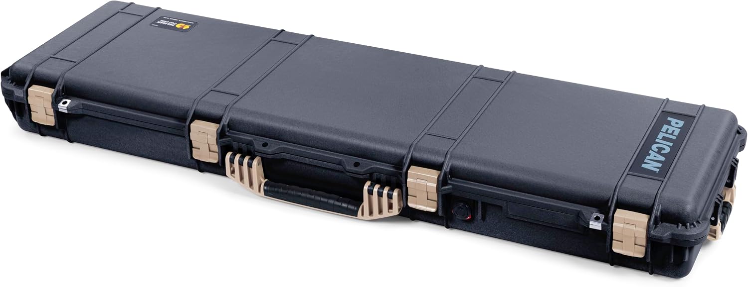 Black Pelican 1750 case with tan handles & latches. Comes with foam.