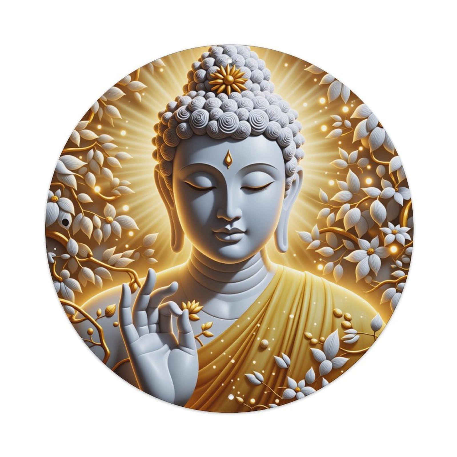 Buddha Golden Floral Radiant Serenity Metal Tin Sign Vintage Garden Bedroom Cafe Bar Man Cave Home Wall Decor Metal Poster 8x8 inches