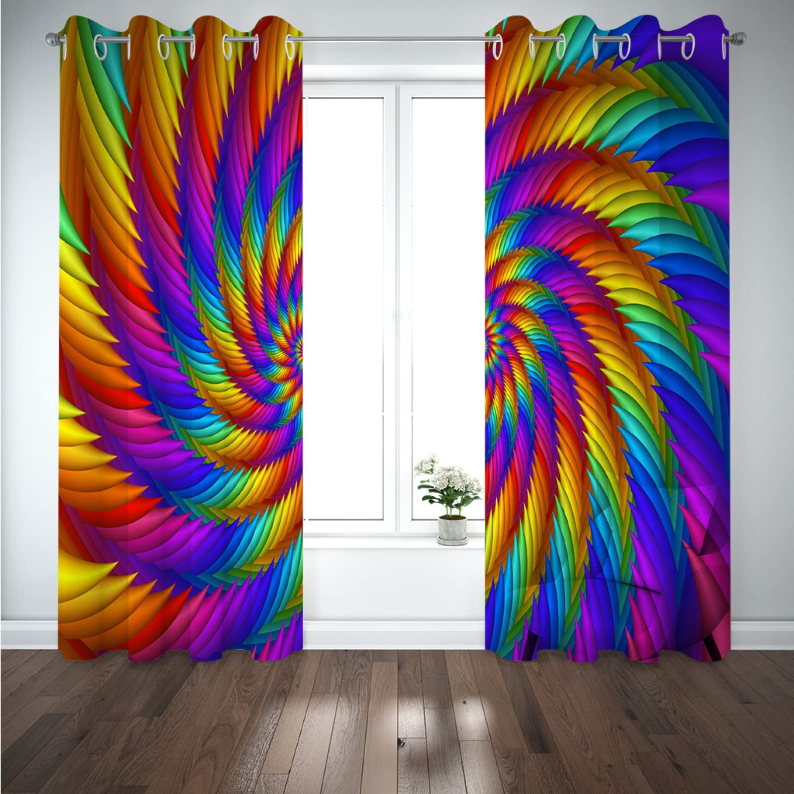 MAYNUO Lichtundurchlässige Vorhänge Mit Ösen Für Schlafzimmer Kinderzimmer Geräuschreduzierung 2Er Set 3D Bunte Spirale Blickdichte Gardinen 264x240 cm Verdunkelungsvorhang, Thermovorhang