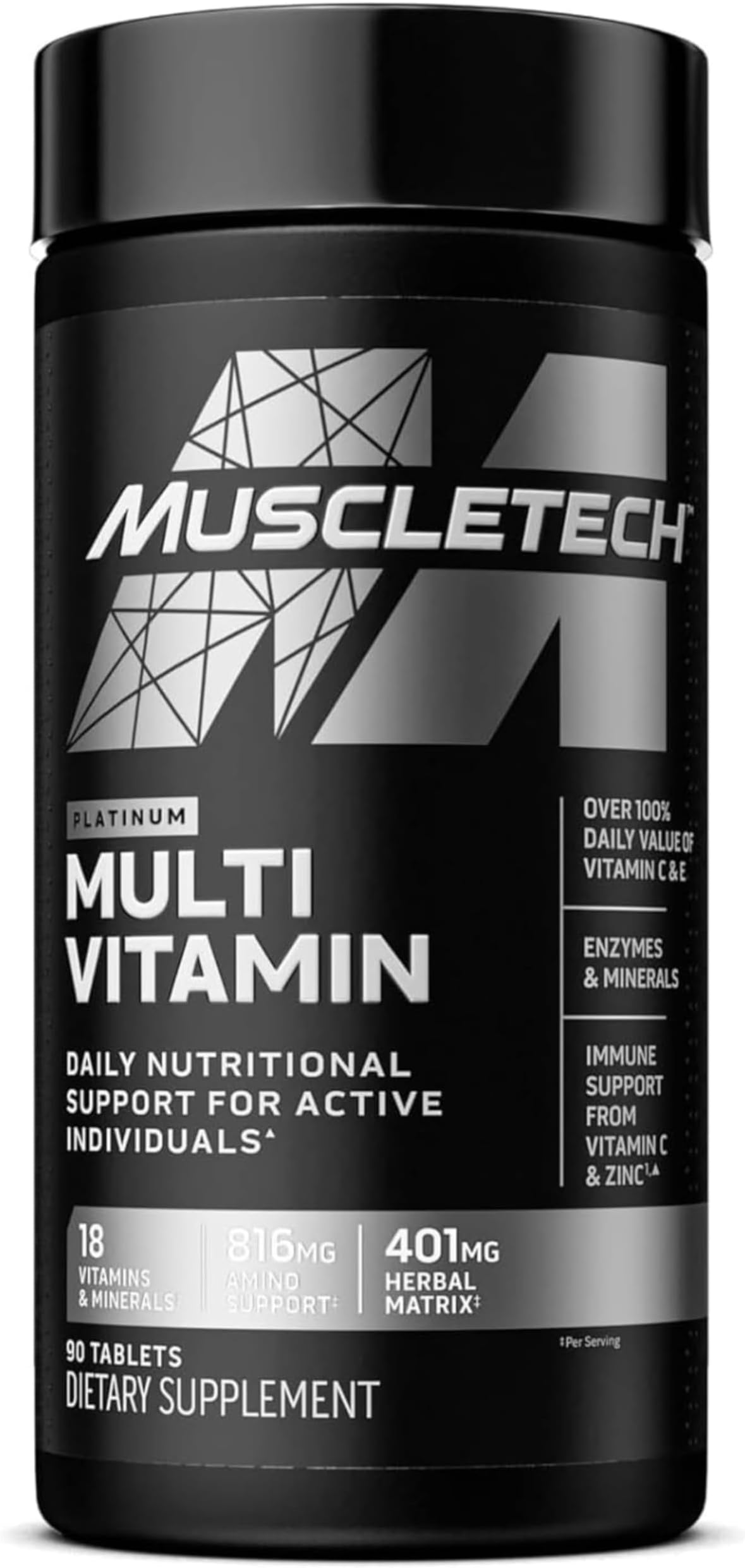 Platinum Multi Vitamin Daily Nutritional Support with Advanced Enzymes & Mineral Complex for Immune Support from Vitamin C & Zinc for Elite Athletes and Active Individuals, 90 Count