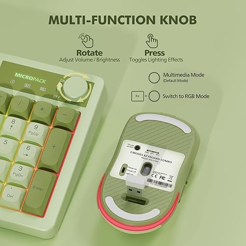 Miniatura 7 de Combo de teclado y mouse inalámbricos cremoso con teclado numérico para computadora de escritorio, Mac, iPad, Bluetooth2.4ghzrecargable con cable