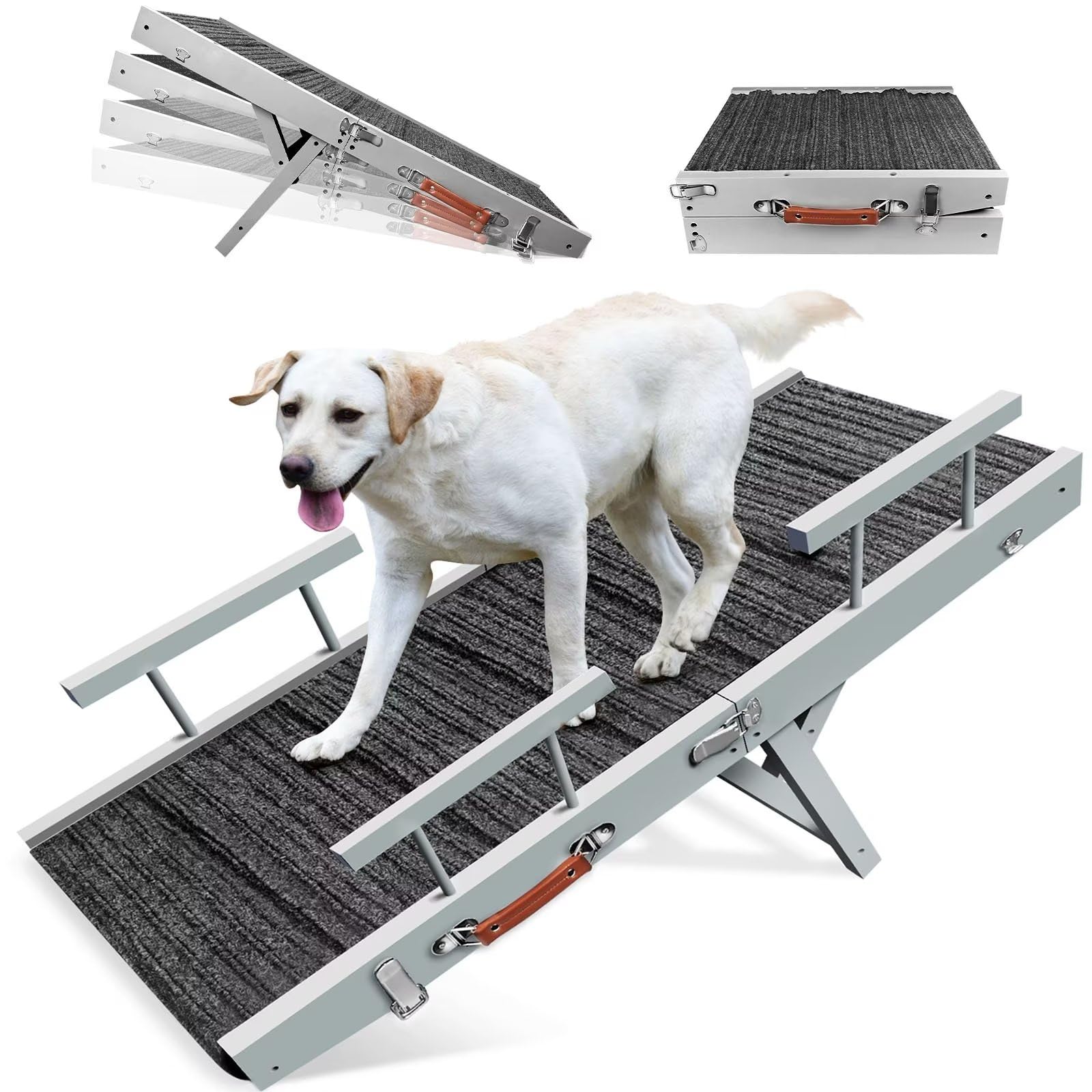 Buy Adjustable Dog Ramp, ELMONA Folding Dog Ramp with 4 Guardrails for