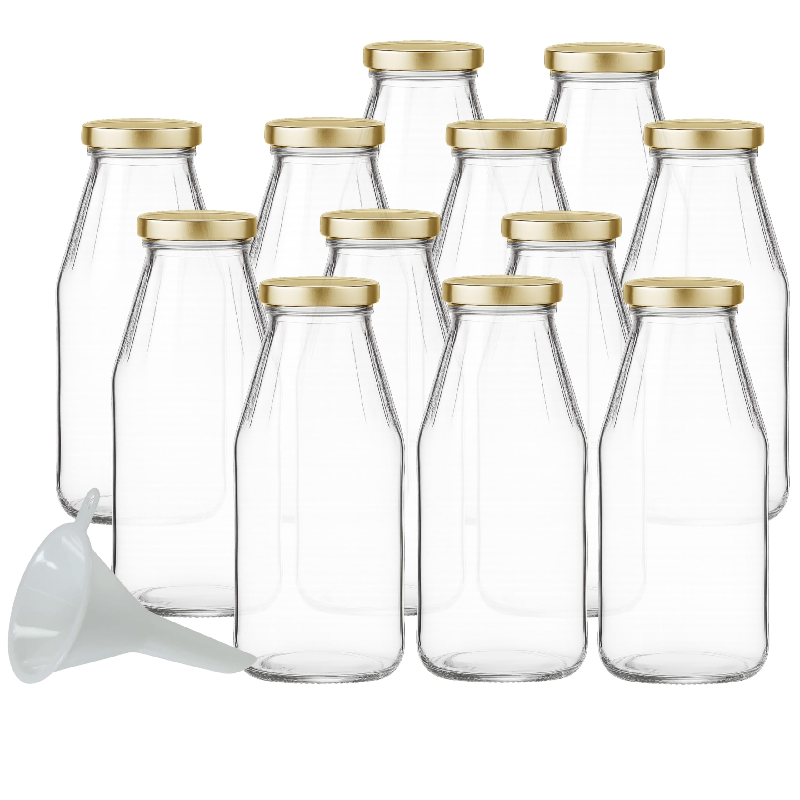 mikken 12 x szklana butelka 500 ml, butelka z zakrętką złota wraz z lejkiem