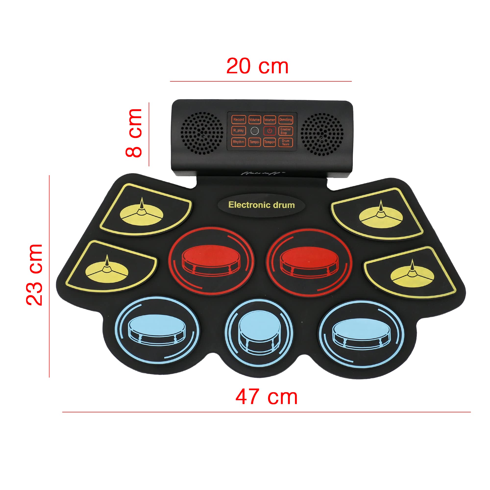 ffalstaff Pad Batteria Elettronica Ricaricabile Completo di Bluetooth - Stereo Portatile con 9 Pad, 2 Pedali e Bacchette - Ideale per un Primo Approccio allo Strumento