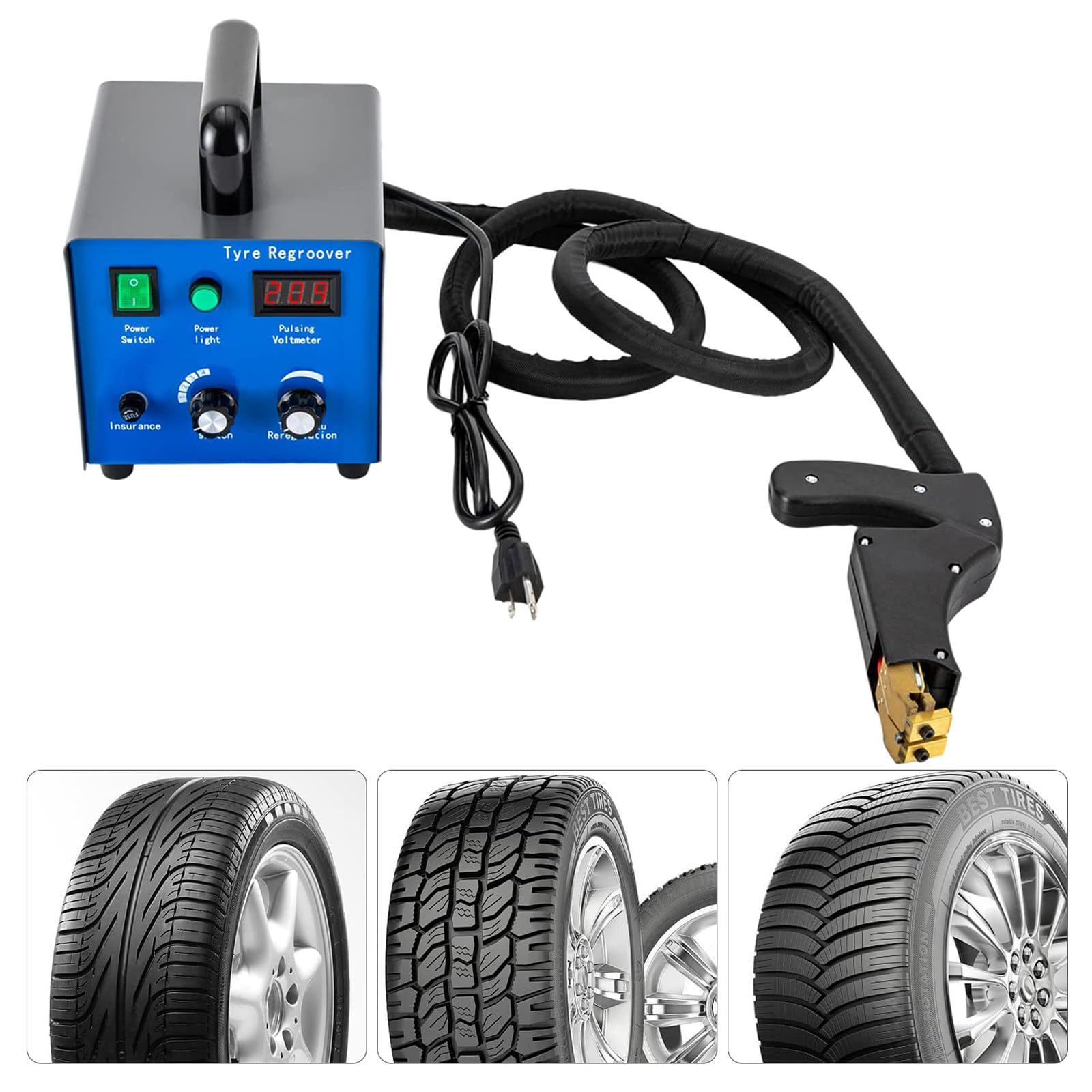 Ranuradora De Neumáticos De Caucho De 450 W, Máquina Ranuradora De Neumáticos para Camiones, Rango De Ranurado: 3-20 Mm De Ancho Y 2-12 Mm De Profundidad, con 10 Cuchillas