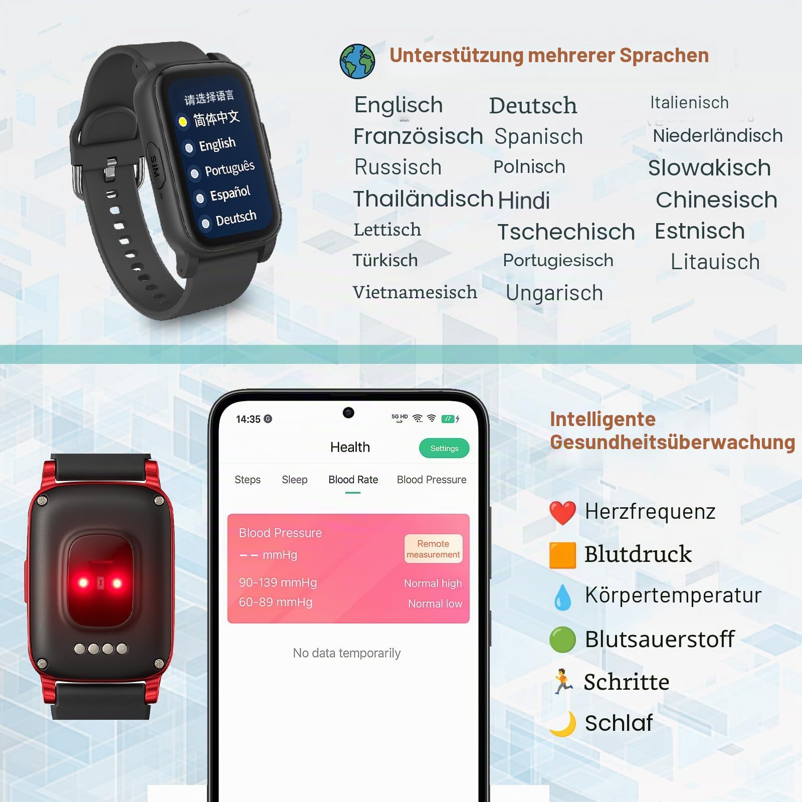 GPS Smartwatch für Senioren mit Sturzerkennung SOS Notruf HD Videoanruf IP67 Wasserdicht GPS Tracker für Demenz Alzheimer Pflege,Schwarz
