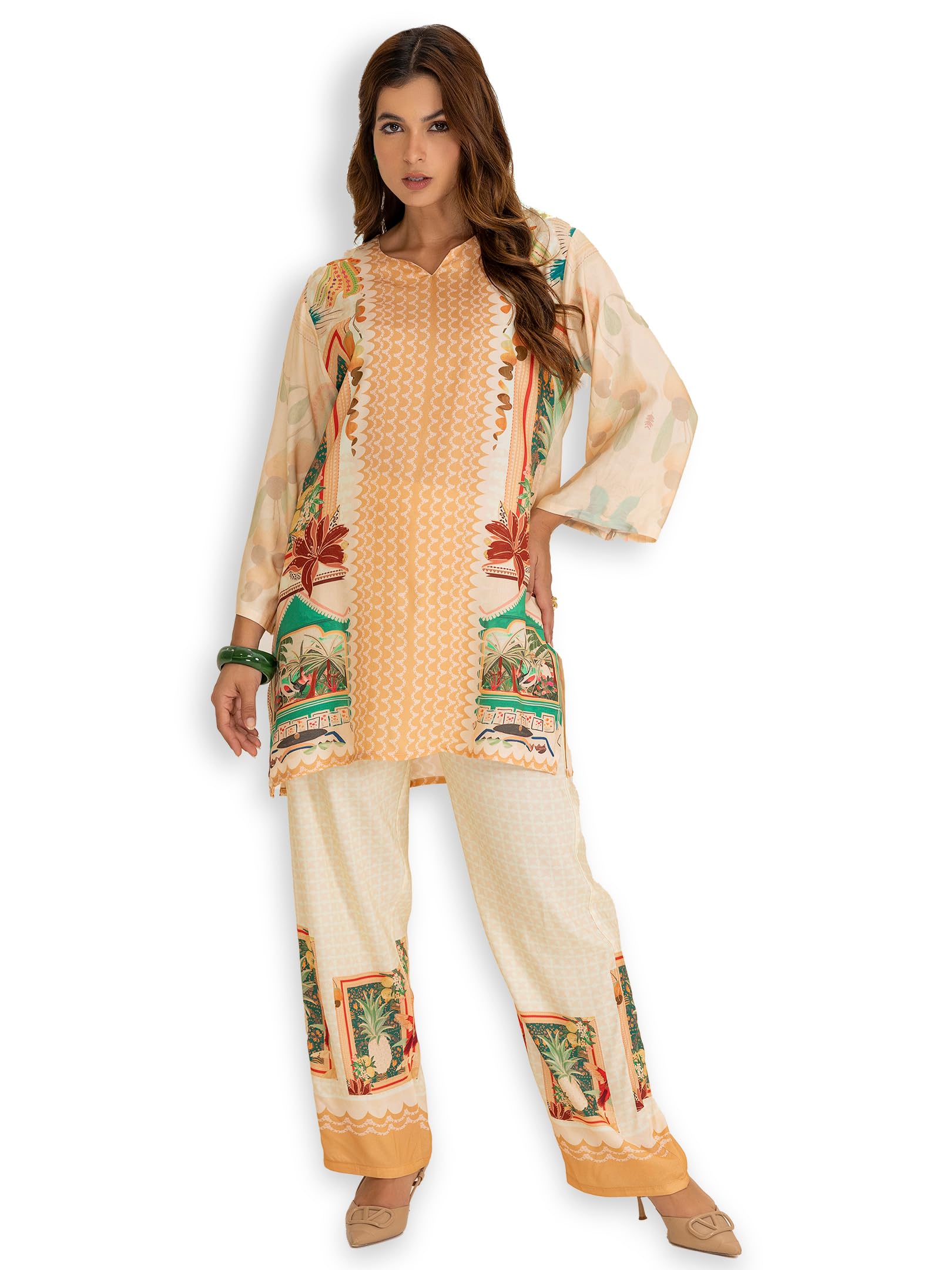 Women Viscose Rayon Blend Printed Co-ord Set | Digital Print Tunic & Trouser Set | Round Neck with V-Drip | Regular Fit | 3/4 Sleeves | Casual Wear And Everyday Wear | L to 3XL-image-34
