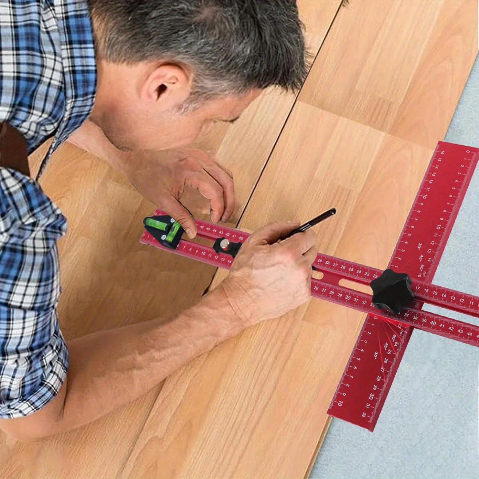 Règle de positionnement de forage |Outil de mesure et de marquage multi-angle pour le travail du bois/menuiserie/bricolage |Règle en forme de T en alliage d'aluminium avec 2