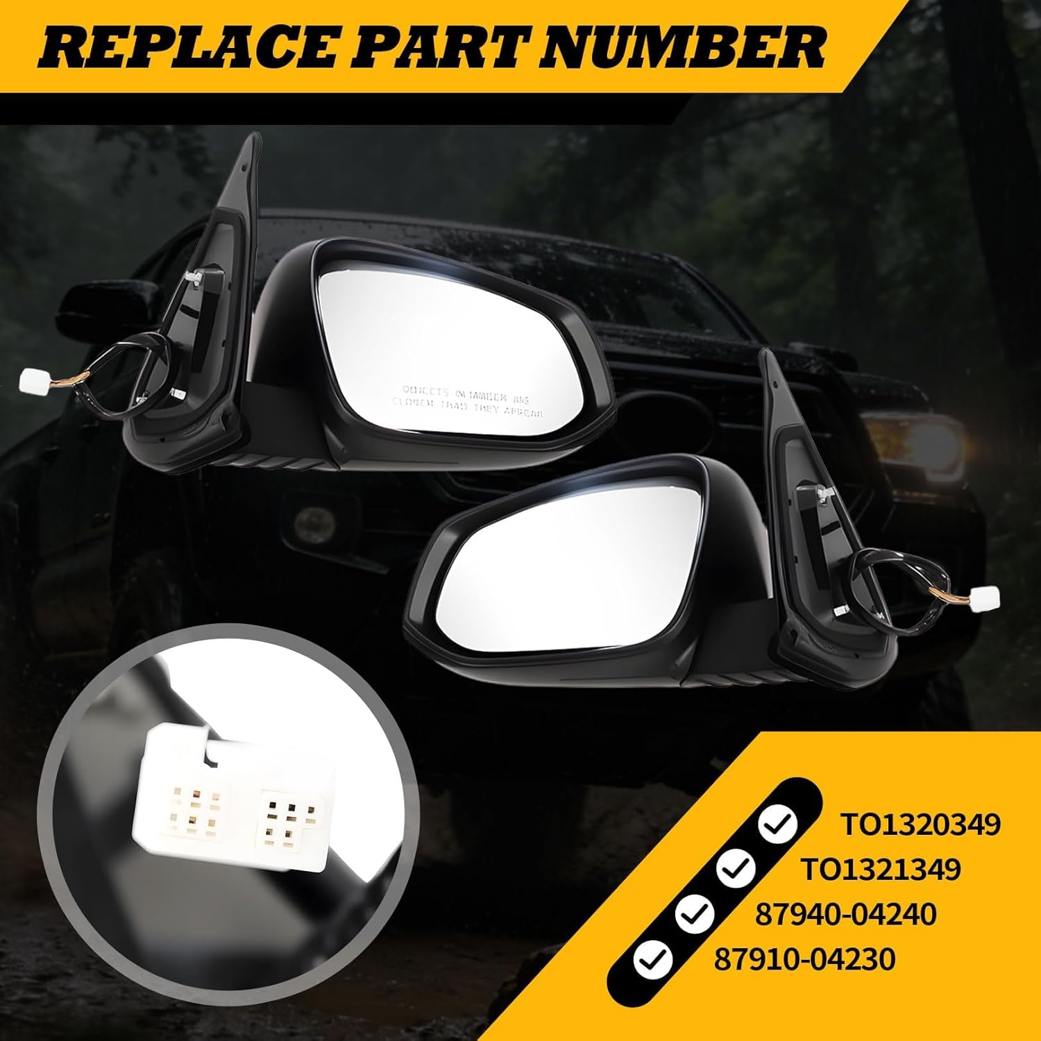 Left and Right Side Mirror Assembly Compatible with 2016-2020 Tacoma Side Door Mirror with Heated and Turn Signal Light TO1320349 TO1321349 87940-04240 87910-04230 Pair (7Pins Black)