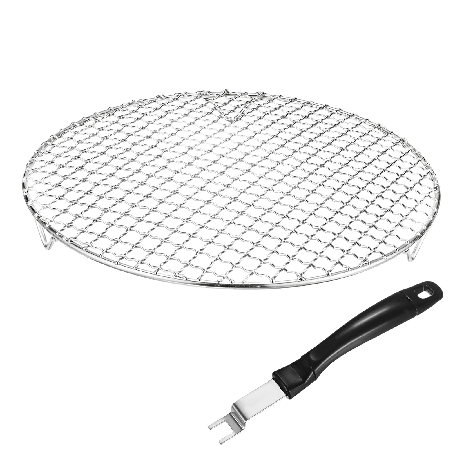 M METERXITY Pack de 2 Rejillas Enfriadoras, 11.6" Redondas de Acero Inoxidable 201 con Elevador Pinza para Parrilla/Asar/Cocer al Vapor/Hornear, Rejilla de Alambre Cruzado [Tono Plata]