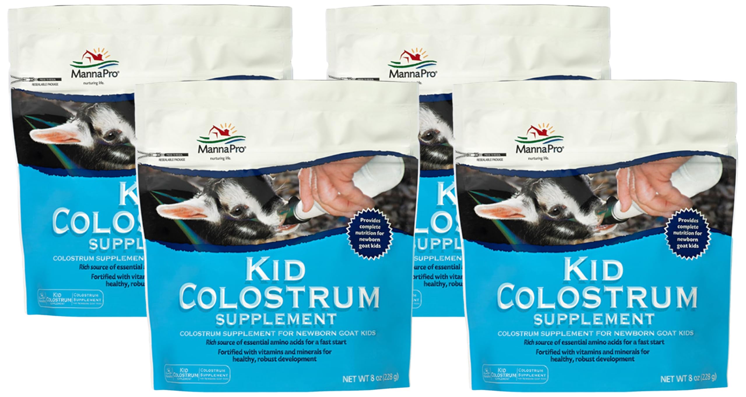 Manna ProColostrum Supplement for Newborn Goat Kids | Fortified with Vitamins and Minerals | Helps Promote Healthy Development | 8oz (Pack of 4)