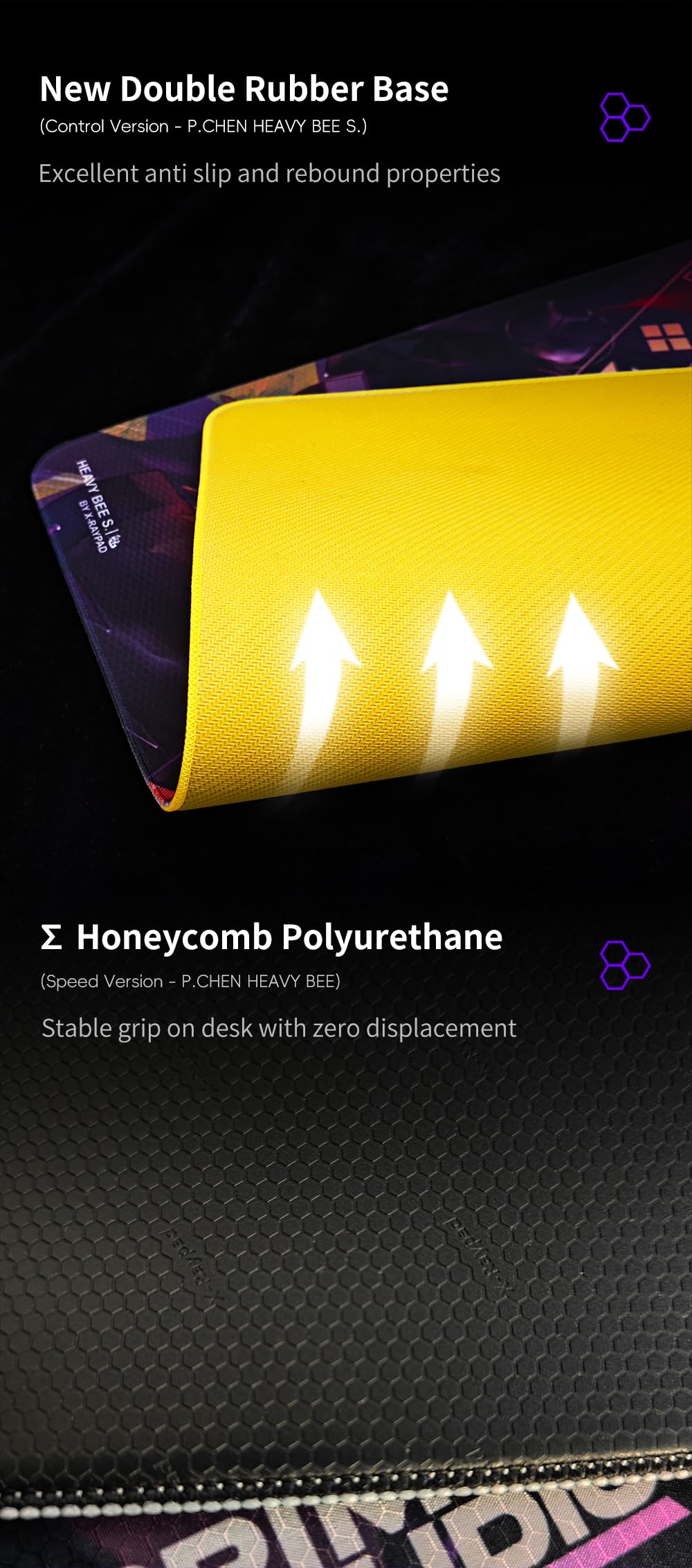 X-Raypad Unique Heavy Bee Esports - Alfombrilla de ratón P.CHEN (morado de abeja pesada, 500 x 500 x 4 mm)
