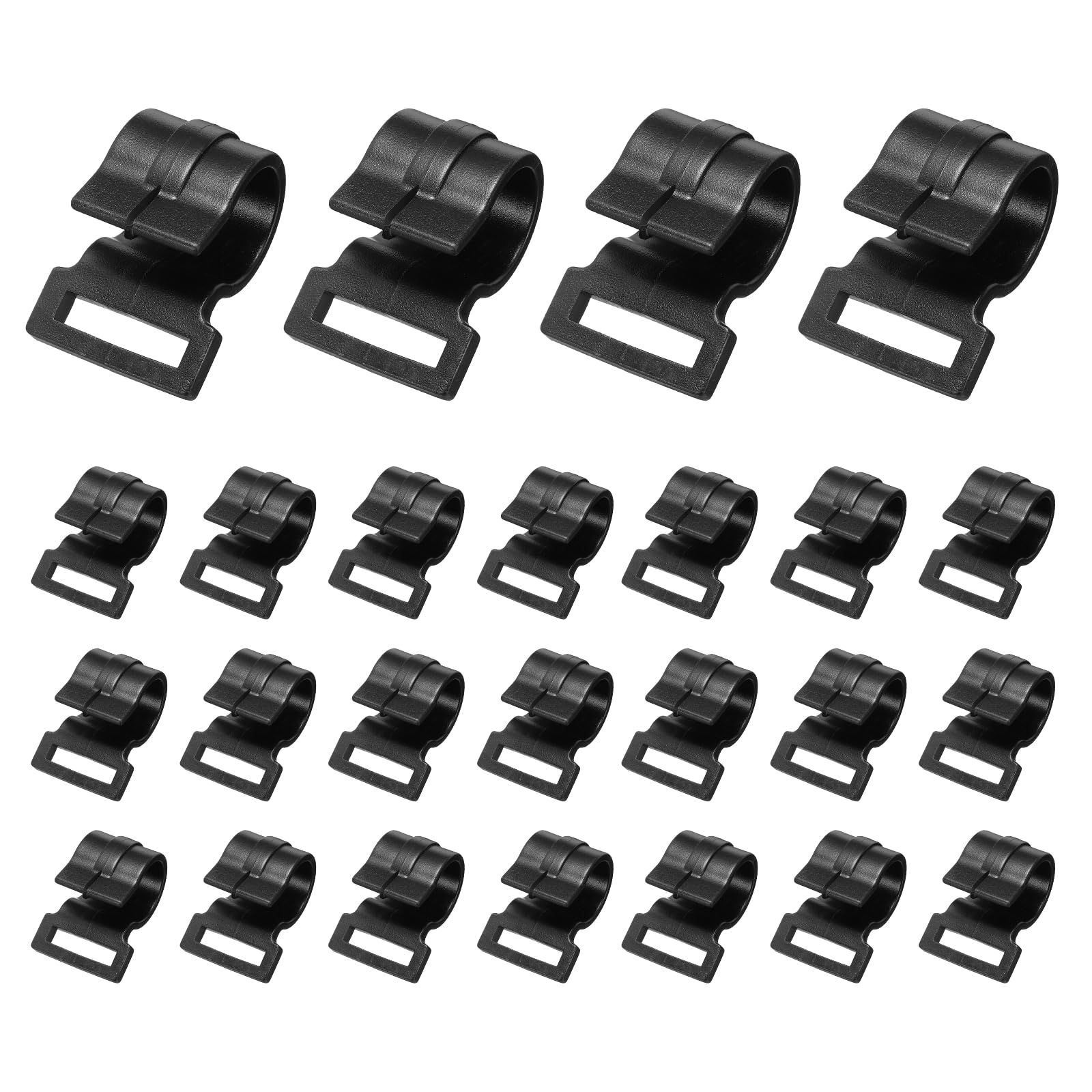 YELARXI Tent Pole Clips, Plastic C Shape Clips ID 19mm 10Pcs Black with Webbing Strap Slot Fasteners Tent Clamp Fit Accessories for Camping/Awning Canopy/Sunshade Support Frame