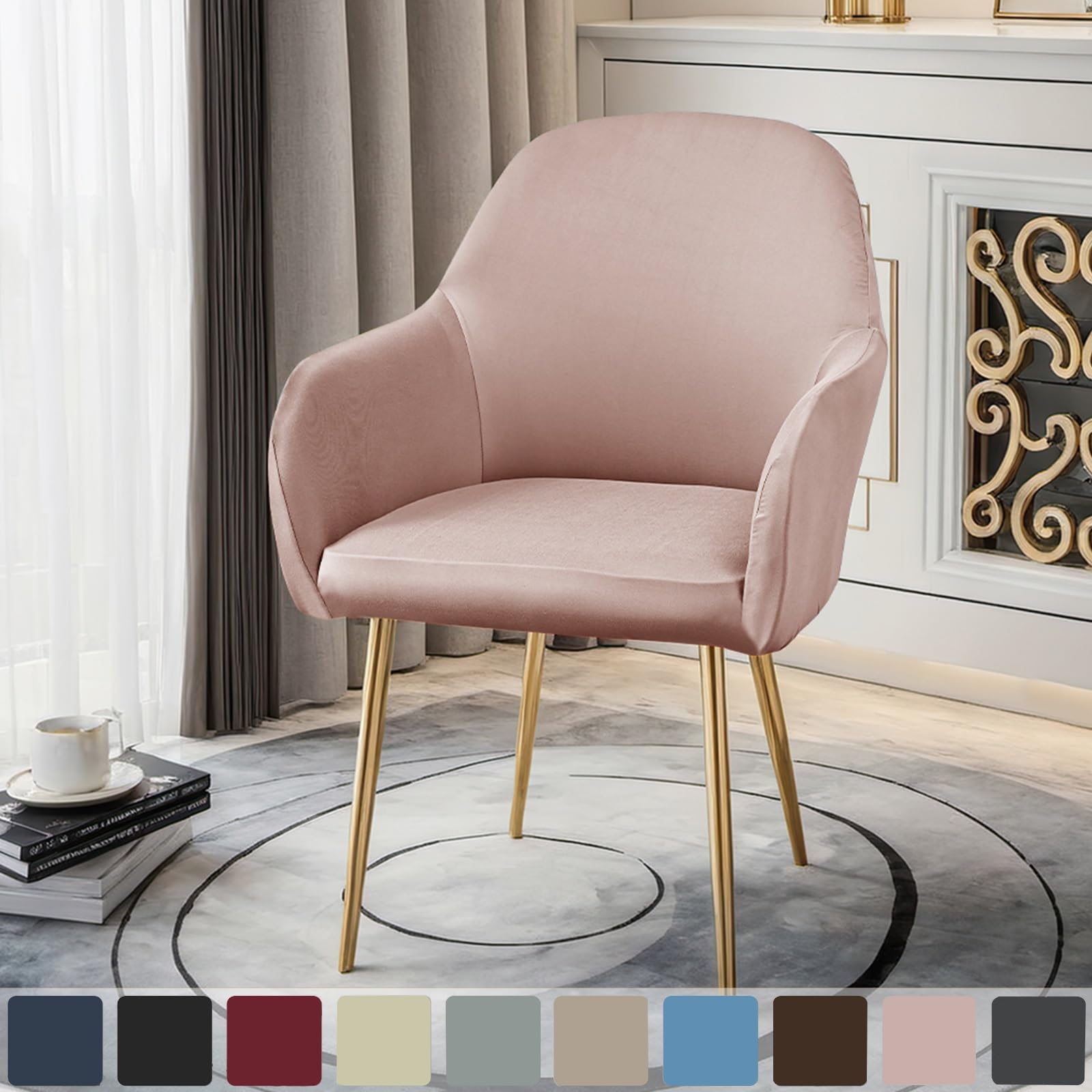 Fundas elásticas para sillas de comedor con reposabrazos, paquete de 6 fundas giratorias para sillas de oficina, protector Slish para sala de estar y dormitorio, fácil de limpiar
