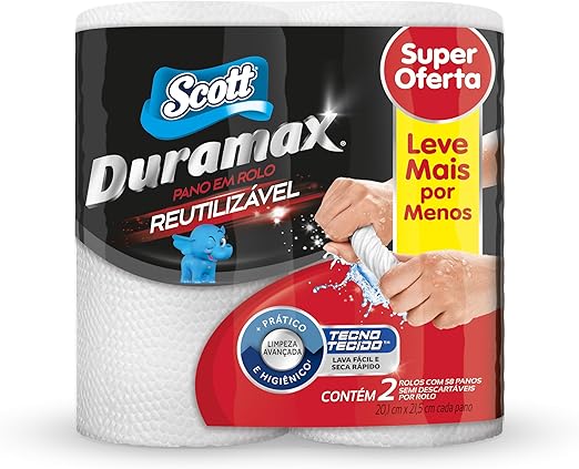 Scott Duramax Pano Reutilizável em Rolo, Branco, 116 Folhas (2 Unidades de 58 Folhas)