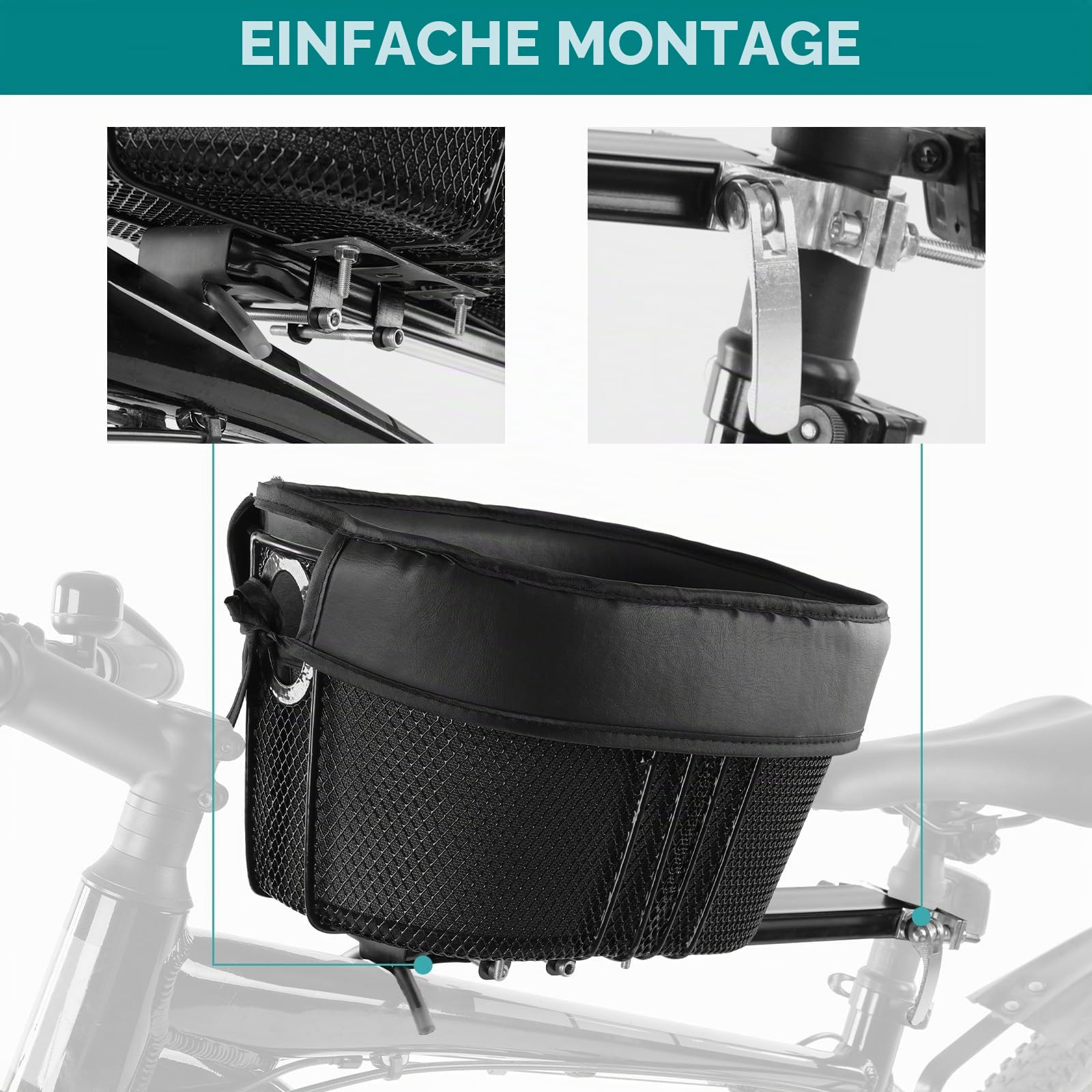 ACAGALA Hundefahrradkorb, Mountainbike-Einkaufskorb, tragbarer Katzen- und Hundeträger für die vordere Querstange des Fahrrads mit Sicherheitsgurt aus Schwammfutter (schwarz)