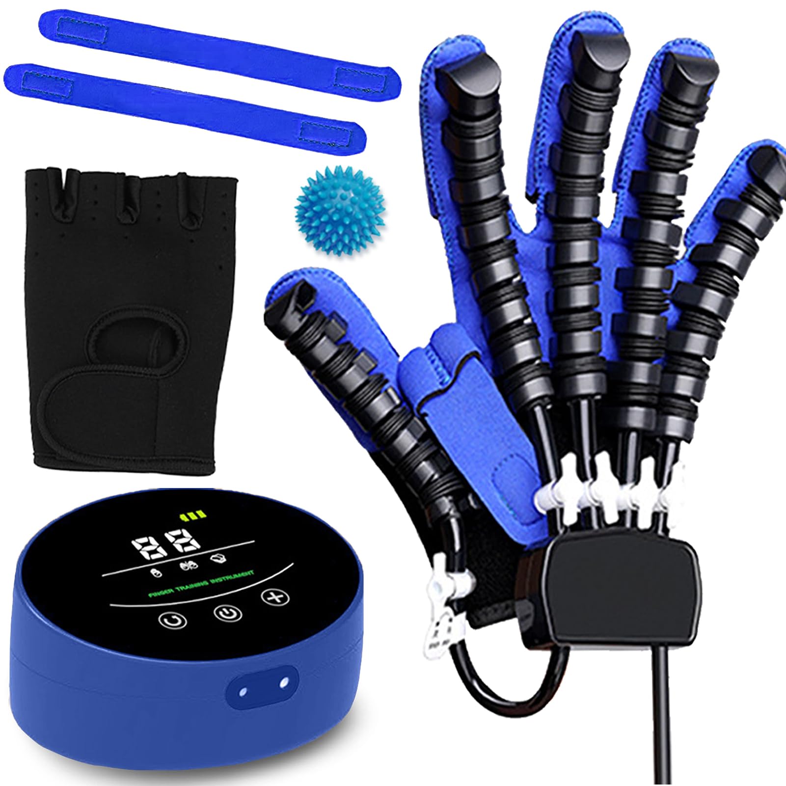 Guanti Robot per Riabilitazione, Dispositivo di Riabilitazione Della Mano per Dell'ictus Emiplegia Pazienti Promuovere Circolazione Anguigna(A:Mano Sinistra B:Mano Destra)(Size:B XXL,Color:Blu)