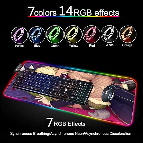 Miniatura 3 de Mouse Pads Sexy Anime Girl RGB Gaming Mouse Pad Keyboard Pad Led Mause Pad Rubber No-Slip Backlit Desk Mat Carpet XXL 39.37 inch x19.68 inch