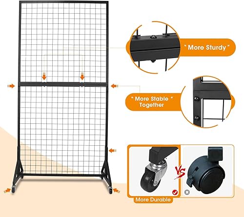 Miniatura 4 de Paquete de 1 estante de exhibición de panel de rejilla doble de 3 x 6 pies con base en T resistente, soporte de exhibición de paneles de pared de