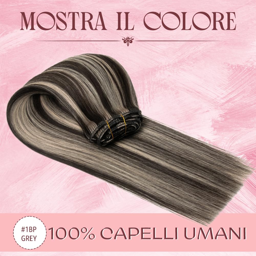 Clip in Hair Extensions Real Human Hair Clip-in Hair Extension 3.6oz/100g Clip ins 100% Brazilian Remy Human Hair for Women Straight 8pcs with 18 Clips (20 Inch #1BGREY Natural Black to Grey) - Image 2