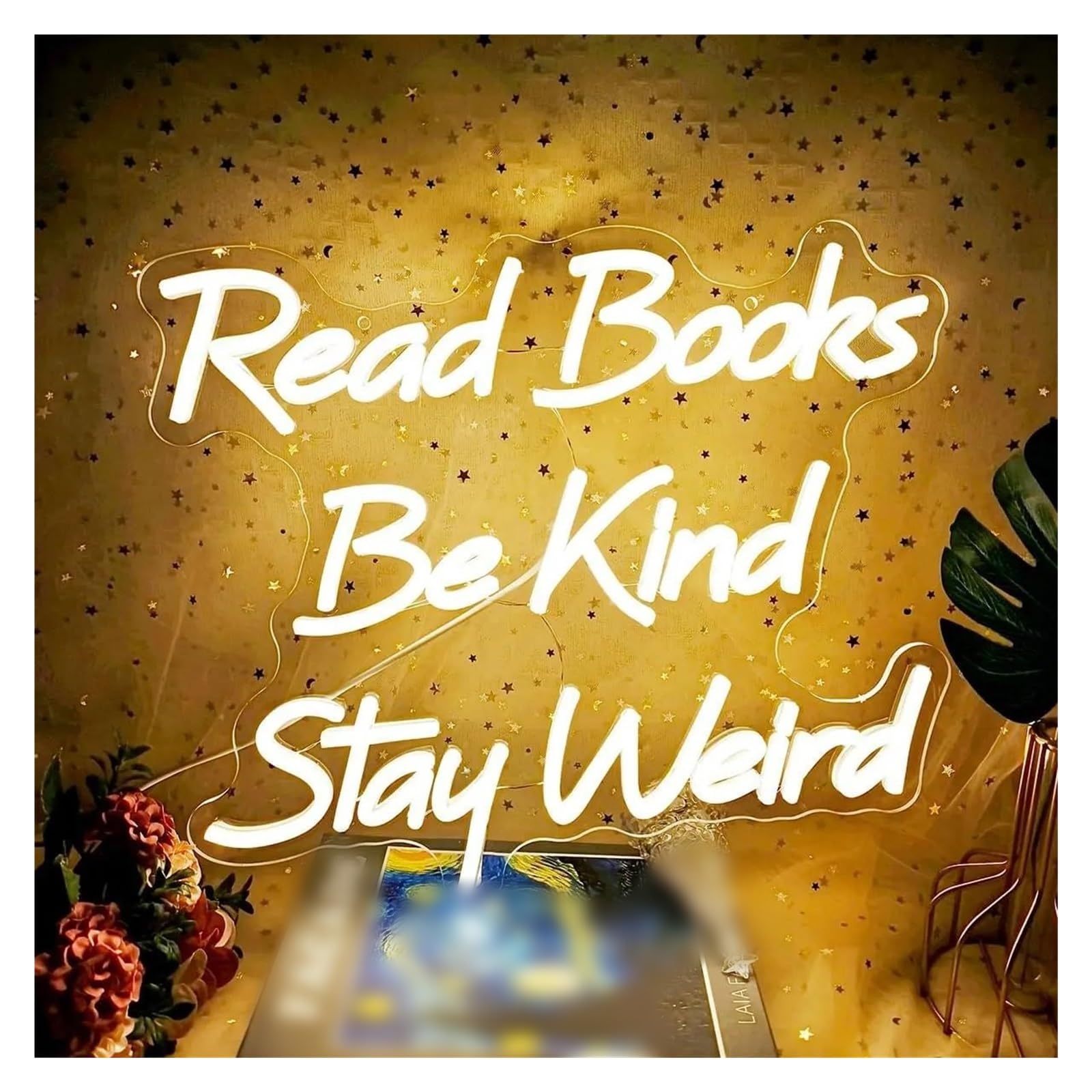 Lemst Girls C Signs Lamp Read Books Be Kind Stay Weird Neon Sign Neon Lights For Lassroom Lub Bedroom 38X31.38cm(C)