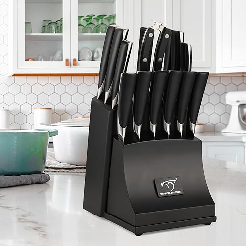 Miniatura 6 de NF NANFANG BROTHERS - Juego de cuchillos de cocina de Damasco de 15 piezas con bloque, mango ergonómico de ABS para juego de cuchillos de chef,