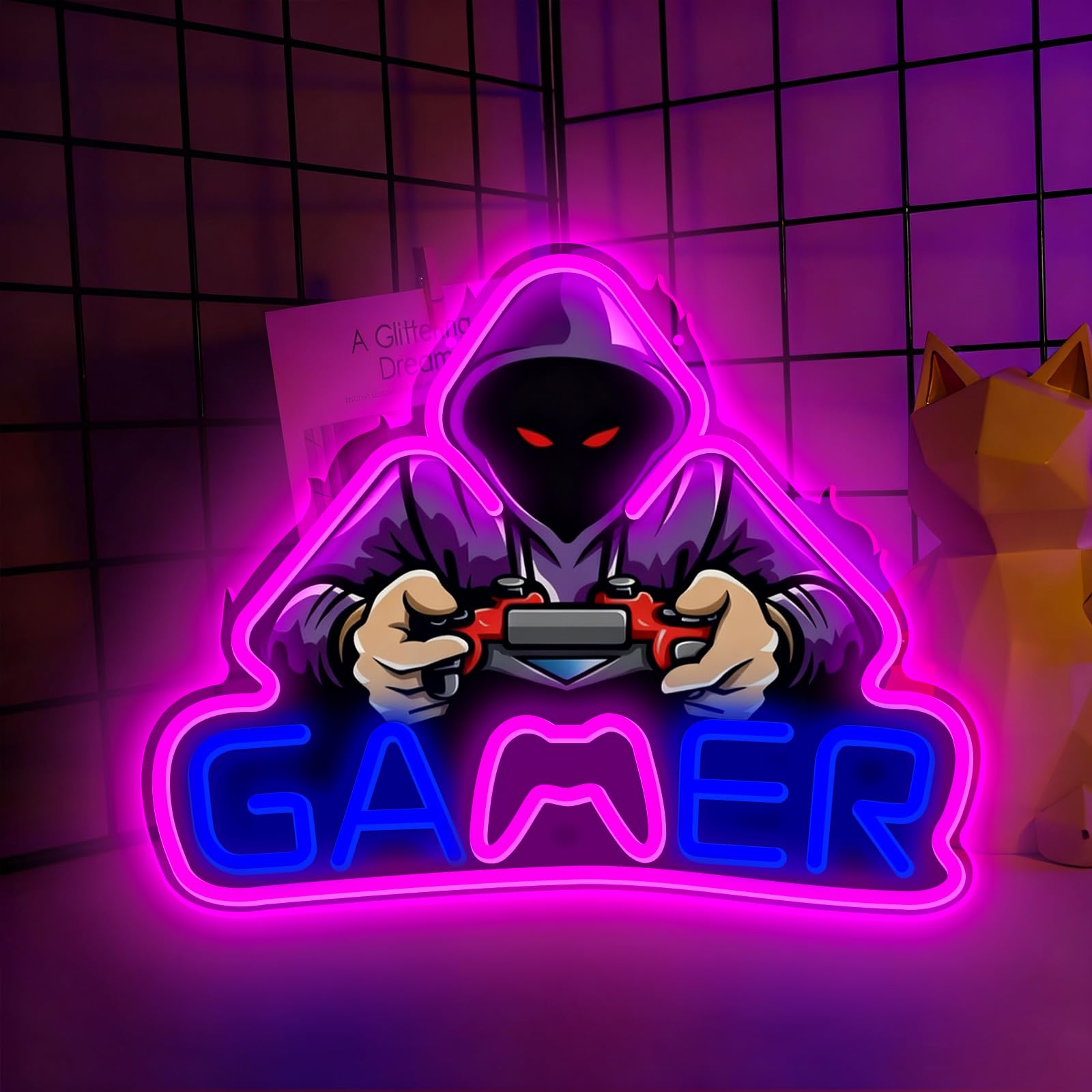 Game Neon Light for Gamer Room Decor UV Printed USB Powered Gaming Neon Sign LED Gaming Light for Game Room Decor Men's Cave Gift for Gamer Player(5V 12.6 * 10.63 inches)