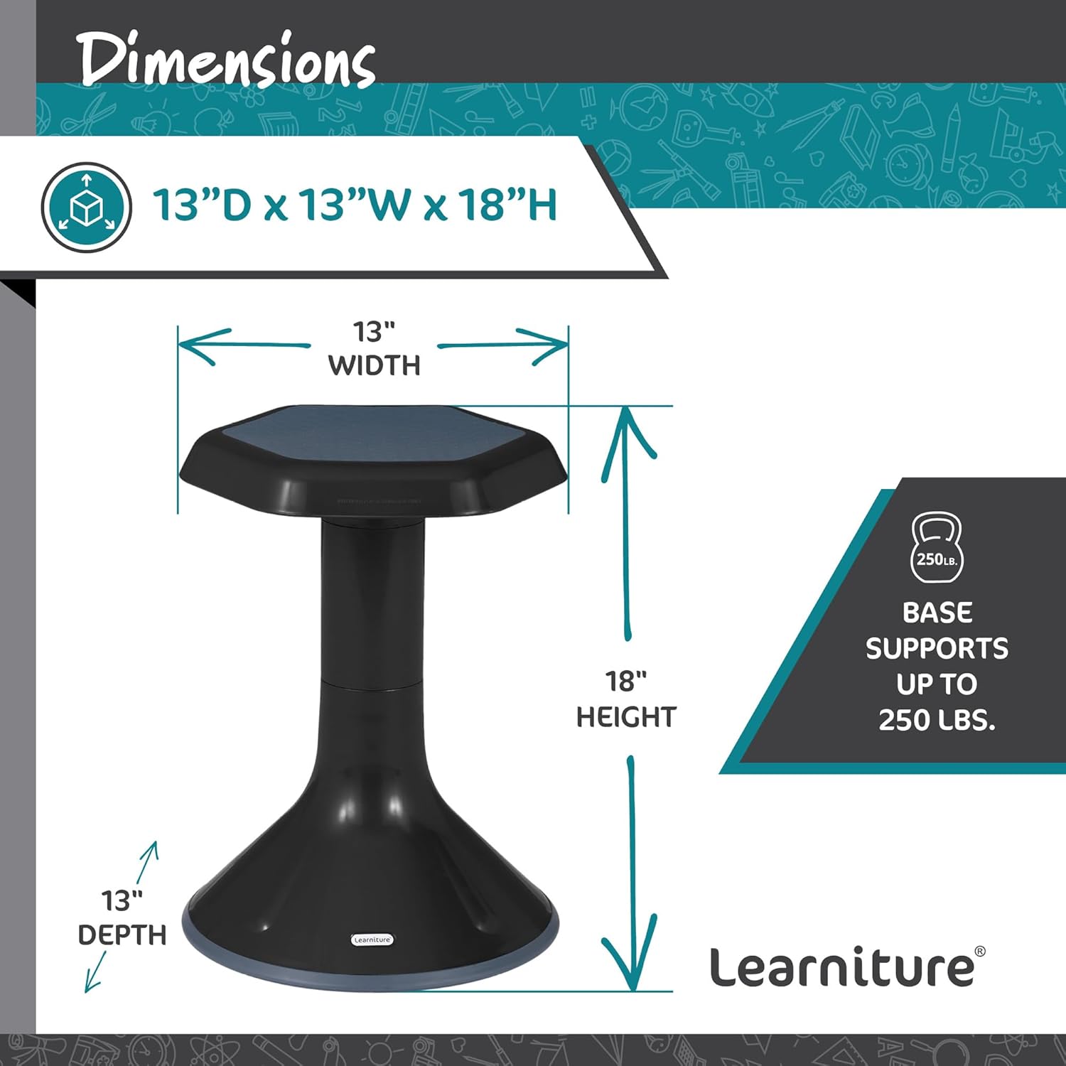Learniture Backless Active Learning Stool for Office Desks and Classrooms, Active Learning Wobble Chair with Rocking Motion, 18"H, Black