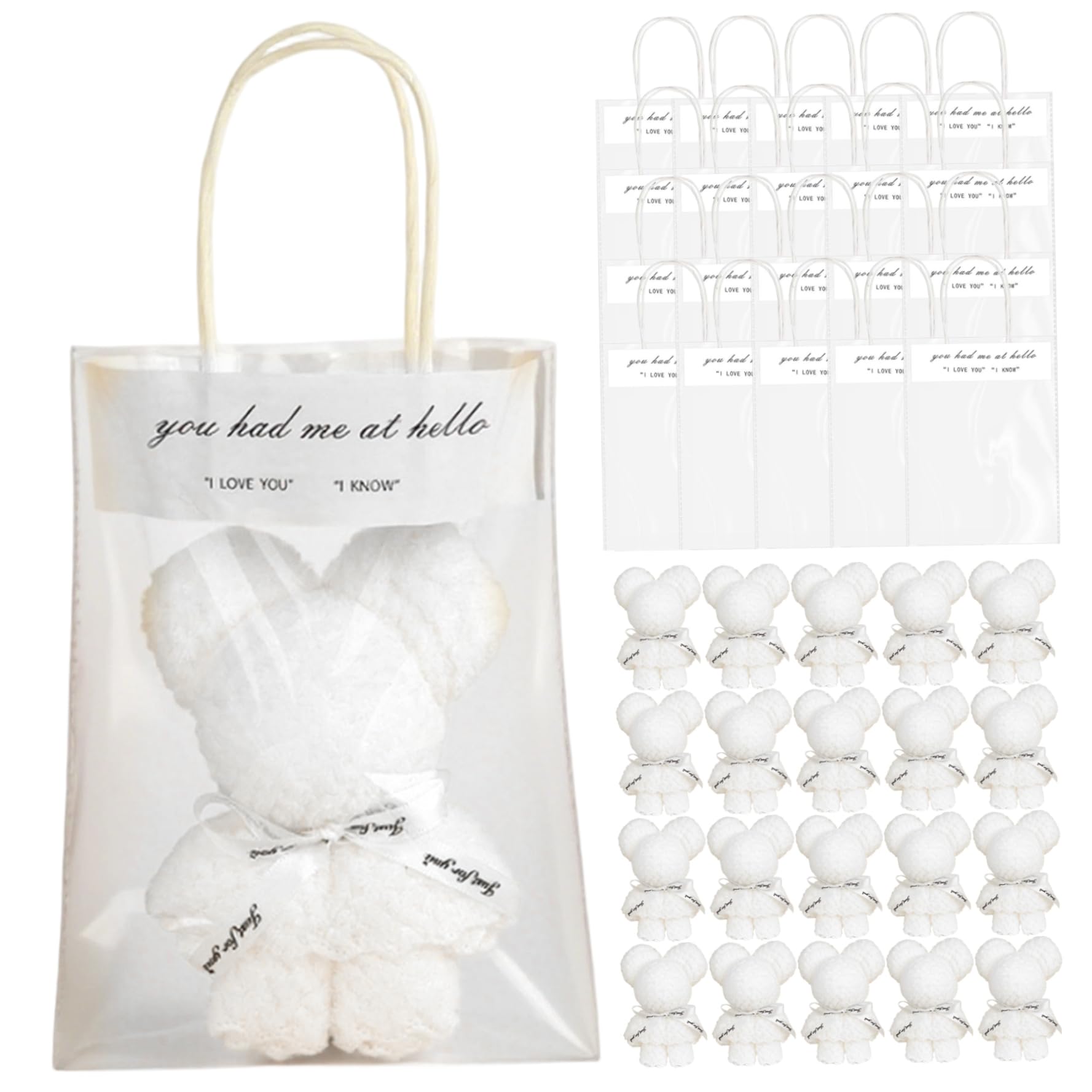 Toallas suaves de oso para baby shower y bodas, pack de 20 recuerdos decorativos con bolsa