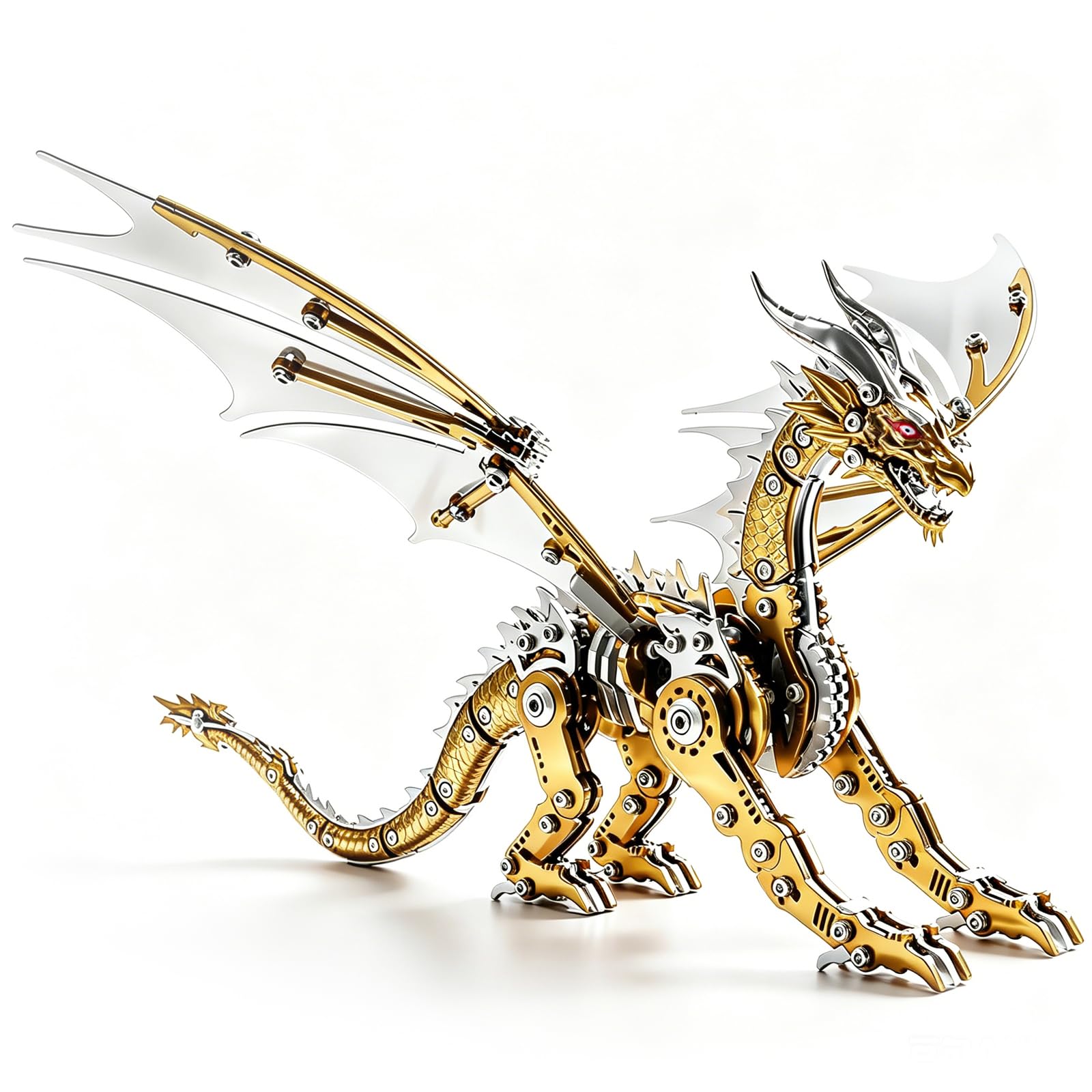 3D-Metallkomponenten-Serie: Kreatives DIY-Puzzle mit Spielspaß und intellektueller Herausforderung für Personen ab 14 Jahren, Roter Wingsaurus (Gold)