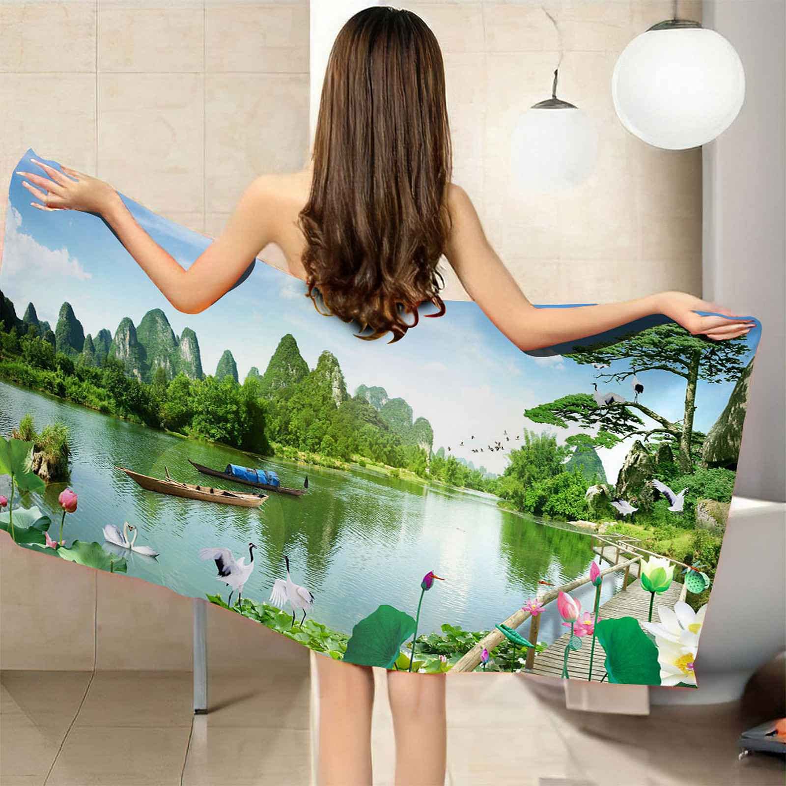 Telo Da Mare 3D Paesaggio Verde Stampato Asciugamano Da Spiaggia 150x200cm Asciugamano Microfibra Grande Antisabbia Leggero Telo Mare Per Sport Piscina Viaggi In Famiglia Vacanze