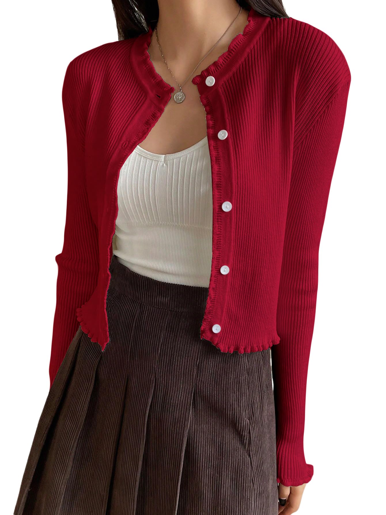 GORGLITTER Womens Knit Cardigan Open Front Button Down Crop Sweater Dressy Fashion Trendy 2025