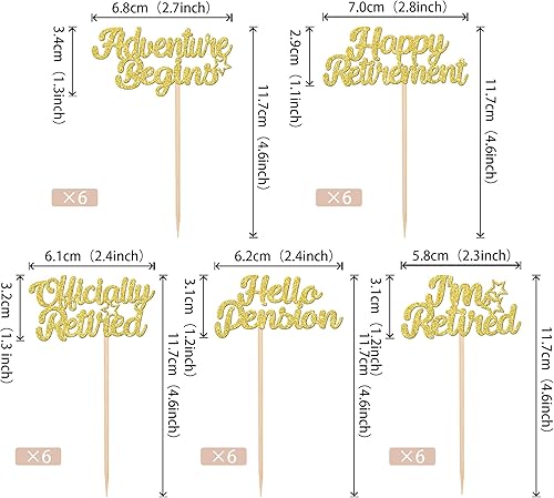 Miniatura 2 de 30 piezas de decoración para cupcakes Happy Retirement con purpurina Hello Pensian oficialmente retirado para cupcakes Adventwre Begin I'm Retired