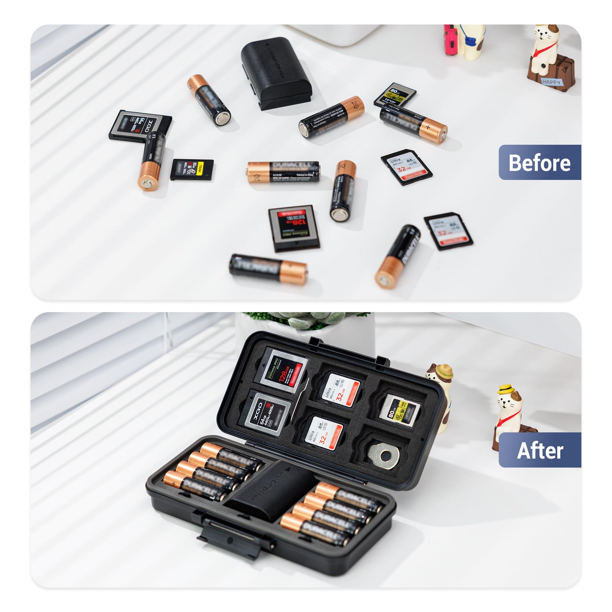 JJC Multi-Function Camera Battery Memory Card Storage Case for 6 SD Card,6 CFexpress Type-B/XQD Cards,5 CFexpress Type-A Cards,8 AA Batteries,3 Camera Batteries Holder Box for LP-E6 NP-FZ100 NPW235