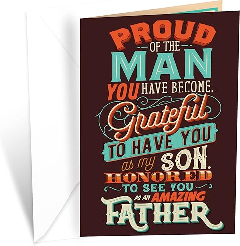 Tarjeta para el día del padre para hijo, Prime Greetings, fabricada en Estados Unidos, respetuosa con el medio ambiente, tarjeta gruesa con sobre