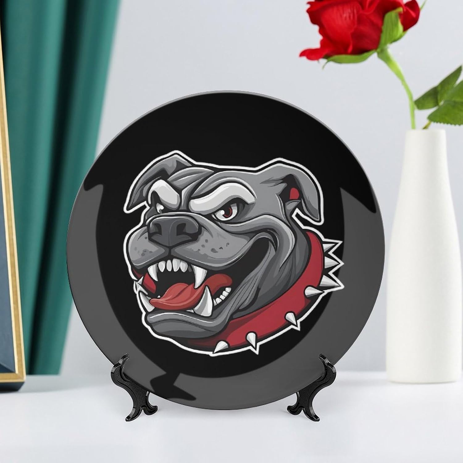 Bull-Dog Angry Bone China Decorative Porcelain Plates Dinnerware Ornaments