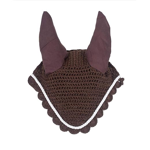 Horse Fly Veil Ear Net Bonnet Mask Brown Full Size