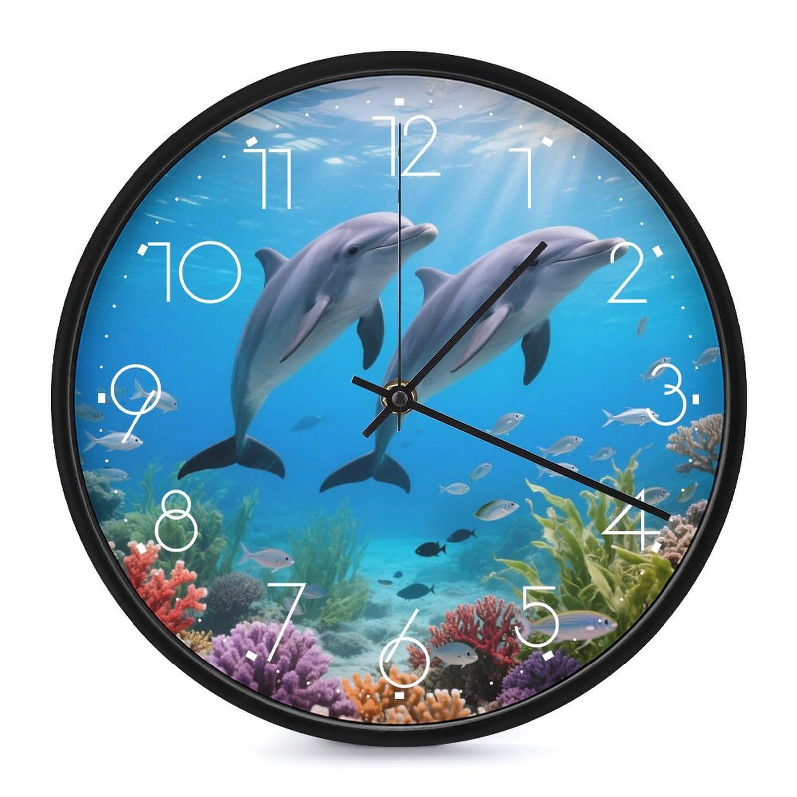 DWVTSLH Dolphin Wall Clock 10 Inch Silent Non-Ticking Modern Clocks Battery Operated - Decorative Wall Clocks for Bedroom Living Room Kitchen Office Wall Decor Gift Idea