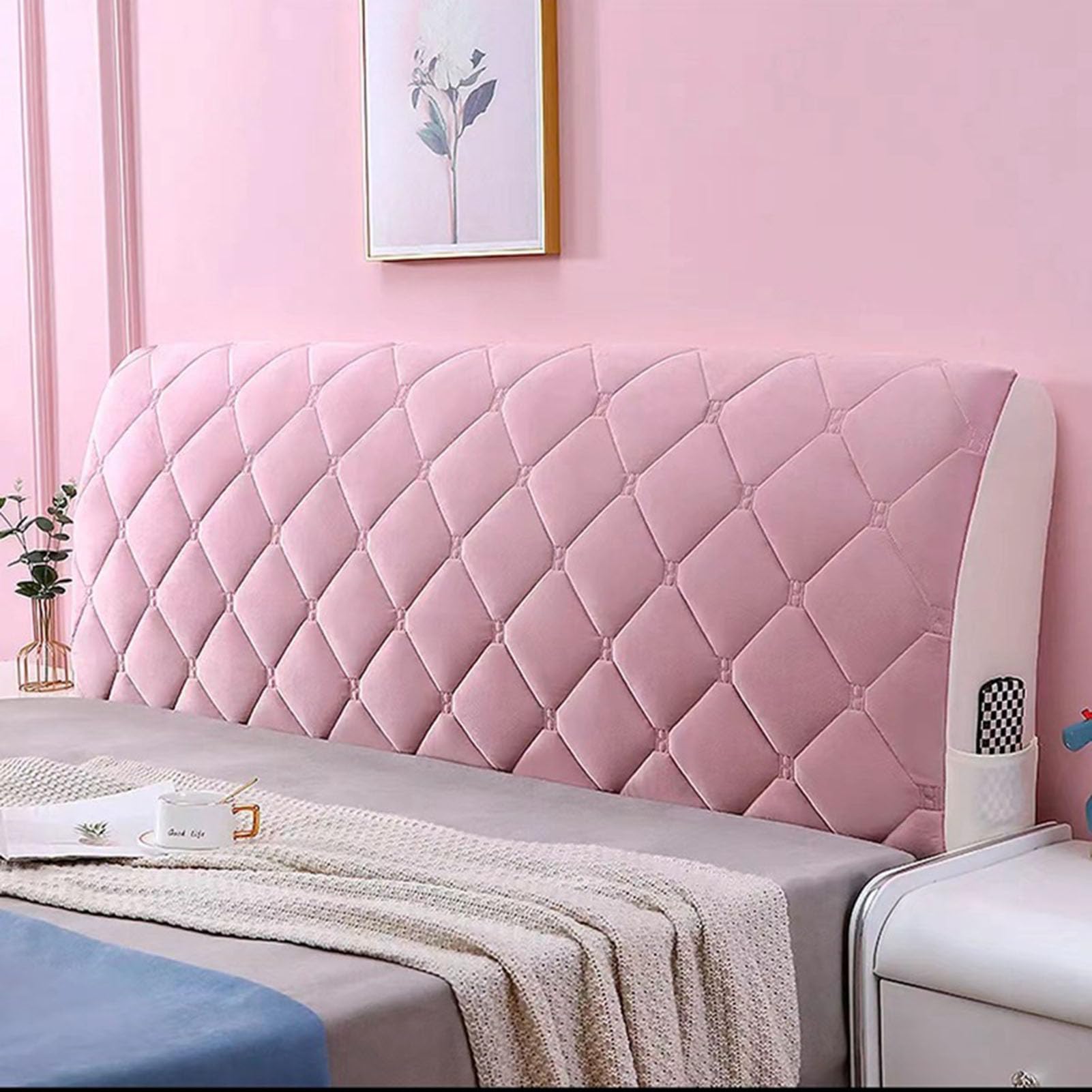 Wskcxhd Pink Headboard Slipcover Bed Headboard Cover Cushion Cover Quilted Cover Bed Backrest All-Inclusive Retrofit Household Universal,,150Cm(59In)