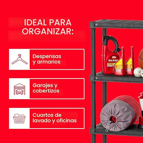 Miniatura 5 de IRIS USA - Estantes de almacenamiento de plástico ligero de 5 estantes, capacidad de 250 libras, 64 pulgadas de alto x 24 pulgadas de ancho x 12