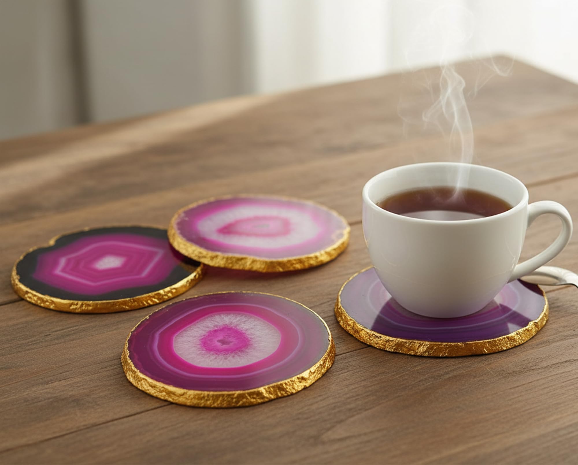 Esplanade Dessous de Verre en Agate Naturelle Bar Bière Café Thé Dessous de Verre - Ensemble de 4 Dessous de Verre - Accessoires de Table Parfaits Vaisselle Violet…