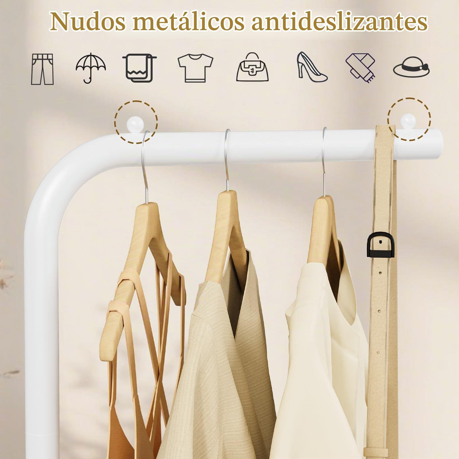 Perchero de Pie, Metal Colgador de Ropa, 26×39×180 cm, Blanco