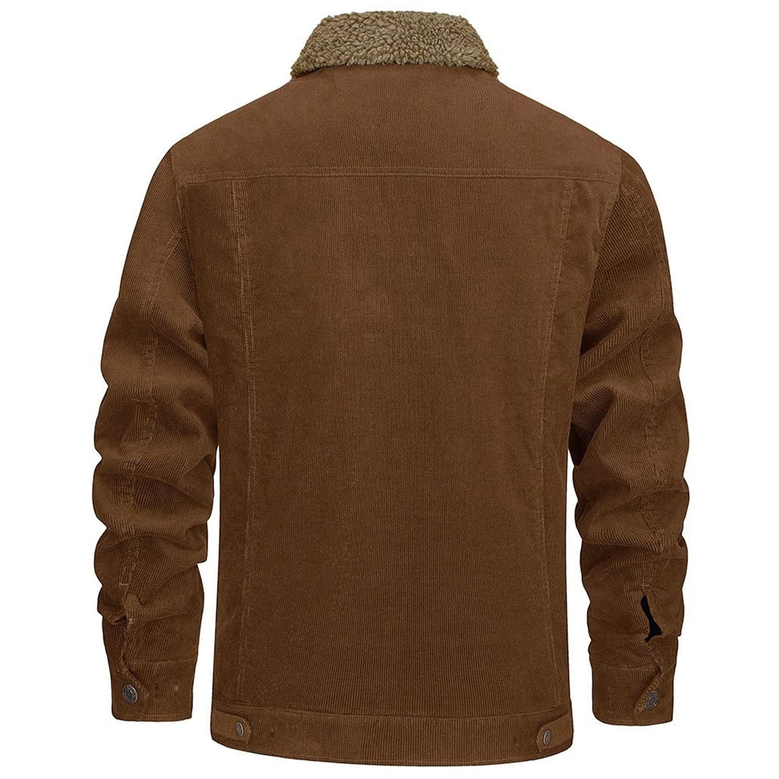 Chaqueta de pana polar con forro de sherpa para hombre, chaqueta trabajo estilo camionero con cuello vuelto, abrigo cálido invierno.