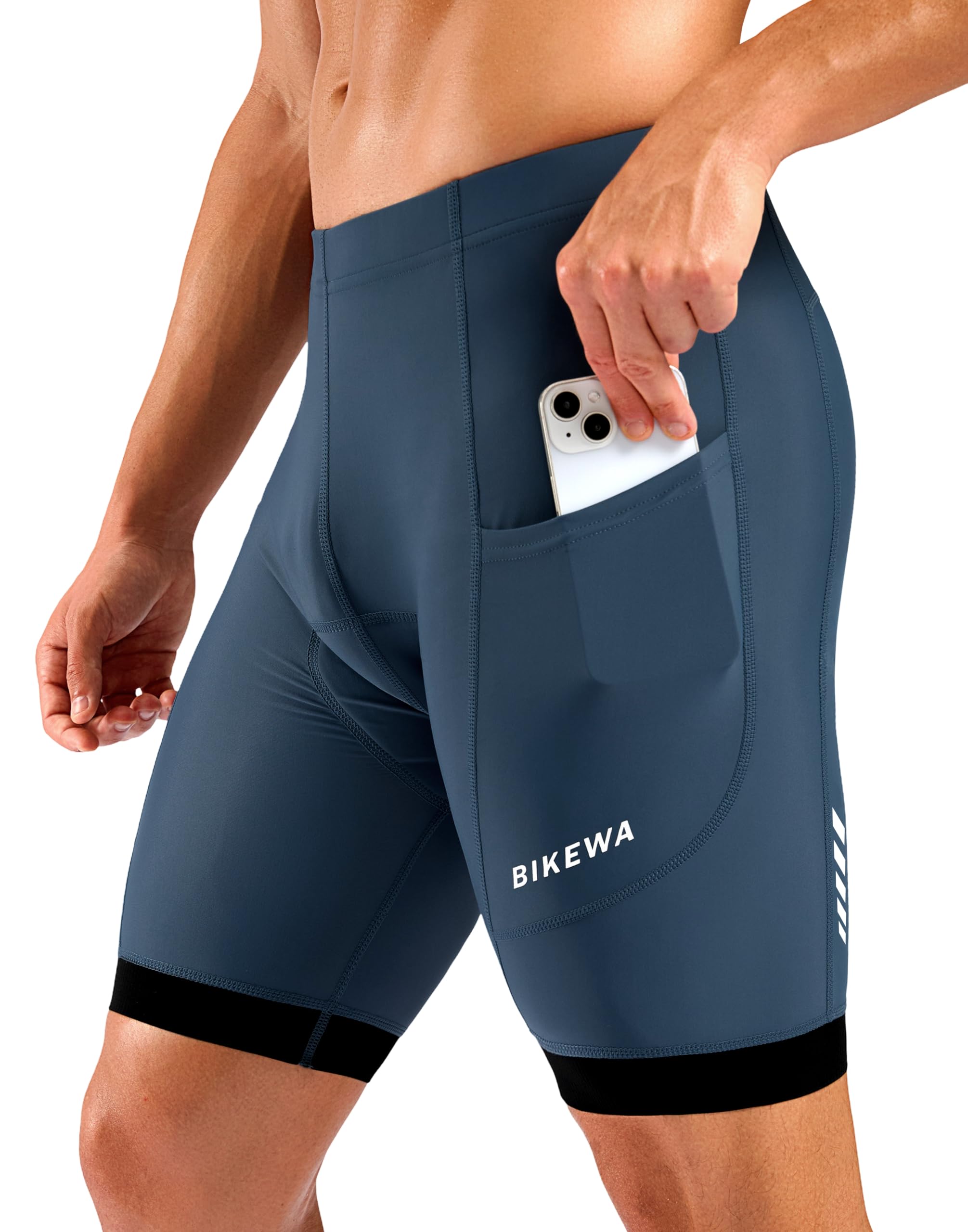 Bikewa Men's Cycling Shorts 7" 4D Padded Bike Shorts for Men Road Biking Bicycle Riding Cycle Biker Phone Pockets