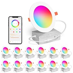 SikSog Smart Recessed Lighting 4 Inch RGBCW Color Changing 12W LED Downlight with Junction Box 1080 Lumen Recessed