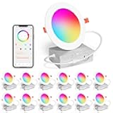 Smart Recessed Lighting 4 Inch RGBCW Color Changing 12W LED Downlight with Junction Box,1080 Lumen Recessed Ceiling Light Compatible with Alexa,Dimmable by Bluetooth Control -12Pack